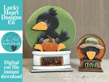 Load image into Gallery viewer, Crow Fall Snow Globe Interchangeable File SVG, TINY Glowforge, Farm, Pumpkin, Scarecrow, Corn Autumn, Leaf, Leaves, LuckyHeartDesignsCo
