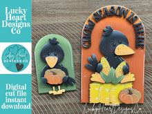 Load image into Gallery viewer, Crow Fall Tall Arch Sign Interchangeable File SVG, TINY, INSERT only Pumpkin Glowforge, Holiday, Tiered Tray LuckyHeartDesignsCo
