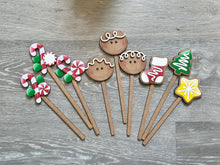 Load image into Gallery viewer, Christmas Sweets Mug Stick File SVG, Glowforge Tiered Tray, Candy Cane, Gingerbread Man, Cookie, Tree Plant Topper Gift, LuckyHeartDesignsCo
