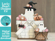 Load image into Gallery viewer, Ghost Sunflower Flower Basket Interchangeable File SVG, TINY Halloween, Vintage, Daisy, Pumpkins, Glowforge, LuckyHeartDesignsCo
