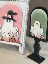 Load image into Gallery viewer, Ghost Flowers Tall Arch Sign Interchangeable File SVG, TINY, INSERT only Halloween Pumpkin, Glowforge, Tiered Tray LuckyHeartDesignsCo
