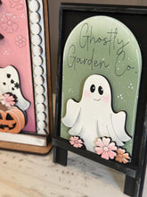 Load image into Gallery viewer, Ghost Flowers Tall Arch Sign Interchangeable File SVG, TINY, INSERT only Halloween Pumpkin, Glowforge, Tiered Tray LuckyHeartDesignsCo
