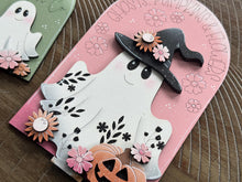 Load image into Gallery viewer, Ghost Flowers Tall Arch Sign Interchangeable File SVG, TINY, INSERT only Halloween Pumpkin, Glowforge, Tiered Tray LuckyHeartDesignsCo
