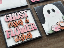 Load image into Gallery viewer, Ghost Flower Interchangeable Leaning Sign File SVG, Glowforge Tiered Tray, Halloween, Boo, Pumpkin, Sunflower, Daisy, LuckyHeartDesignsCo

