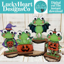Load image into Gallery viewer, Frog Halloween Costume Standing File SVG, Witch, Vampire, Jack-o-lantern, Cute, Trick Or Treat Tiered Tray Glowforge, LuckyHeartDesignsCo
