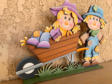 Load image into Gallery viewer, Scarecrow Wheelbarrow Standing File SVG, Glowforge Fall, Pumpkin Farm, Girl, Boy, Autumn, Gourd, Decor, Tiered Tray, LuckyHeartDesignsCo
