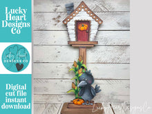Load image into Gallery viewer, Crow Fall for the Birdhouse Interchangeable File SVG, Glowforge, Scarecrow, Leaf, Seasonal, Holiday Shapes, LuckyHeartDesignsCo
