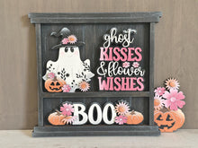 Load image into Gallery viewer, Ghost Flower Wall Collage Shelf Holder Interchangeable Sign File Glowforge, Halloween, Pumpkin Floral Sunflower Standing LuckyHeartDesignsCo
