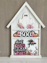 Load image into Gallery viewer, Ghost Flower Wall Collage Shelf Holder Interchangeable Sign File Glowforge, Halloween, Pumpkin Floral Sunflower Standing LuckyHeartDesignsCo
