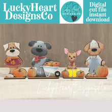 Load image into Gallery viewer, Dog Fall Pumpkin Standing File SVG, Wheelbarrow, Puppy, Scarecrow, Leaves, Autumn, Farm, Tiered Tray Glowforge, LuckyHeartDesignsCo
