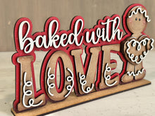 Load image into Gallery viewer, Baked With Love Gingerbread Shelf Sitter Christmas Sign File SVG, Santa, Man, Mantle decor Centerpiece glowforge LuckyHeartDesignsCo
