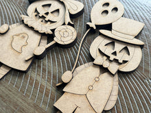 Load image into Gallery viewer, Pumpkin Head Boy and Girl Standing File SVG, Glowforge Fall, Ghost, Candy Halloween, Jack-O-Lantern, Decor, Tiered Tray, LuckyHeartDesignsCo
