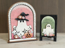 Load image into Gallery viewer, Ghost Flowers Tall Arch Sign Interchangeable File SVG, TINY, INSERT only Halloween Pumpkin, Glowforge, Tiered Tray LuckyHeartDesignsCo
