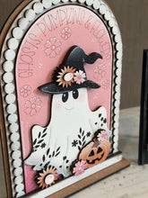 Load image into Gallery viewer, Ghost Flowers Tall Arch Sign Interchangeable File SVG, TINY, INSERT only Halloween Pumpkin, Glowforge, Tiered Tray LuckyHeartDesignsCo
