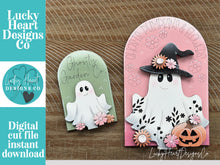 Load image into Gallery viewer, Ghost Flowers Tall Arch Sign Interchangeable File SVG, TINY, INSERT only Halloween Pumpkin, Glowforge, Tiered Tray LuckyHeartDesignsCo
