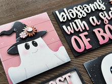 Load image into Gallery viewer, Ghost Flower Interchangeable Leaning Sign File SVG, Glowforge Tiered Tray, Halloween, Boo, Pumpkin, Sunflower, Daisy, LuckyHeartDesignsCo
