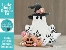 Load image into Gallery viewer, Ghost Pumpkin Sunflower Standing File SVG, Witch, Halloween, Jack-o-lantern, Boo, Trick Or Treat Tiered Tray Glowforge, LuckyHeartDesignsCo
