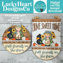 Load image into Gallery viewer, Crow Scarecrow Holiday Door Sign Interchangeable File, SVG Pumpkins Patch, Fall, Leaves, Farm, Seasonal, Home, Welcome, glowforge
