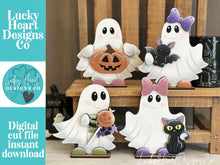 Load image into Gallery viewer, Ghost Standing File SVG, Halloween, Candy, Pumpkin, Jack-o-lantern, Boo, Trick Or Treat Tiered Tray Glowforge, LuckyHeartDesignsCo
