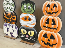 Load image into Gallery viewer, Stacking Pumpkins Halloween Faces Reversible File SVG, Cat, Mummy, Frankenstein, Fall, Glowforge, LuckyHeartDesignsCO
