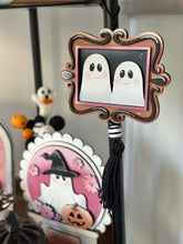 Load image into Gallery viewer, Hanging Vintage Ghost Frames File SVG, Trick or Treat, BOO, Floral, Flower, Ornament, Car Charm, Tiered Tray Glowforge, LuckyHeartDesignsCo

