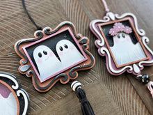 Load image into Gallery viewer, Hanging Vintage Ghost Frames File SVG, Trick or Treat, BOO, Floral, Flower, Ornament, Car Charm, Tiered Tray Glowforge, LuckyHeartDesignsCo
