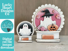 Load image into Gallery viewer, Ghost Flower Snow Globe Interchangeable File SVG, TINY Glowforge, Halloween, Pumpkin Fall, Trick Or Treat, Tiered Tray LuckyHeartDesignsCo
