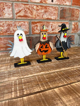 Load image into Gallery viewer, Chicken Halloween Standing File SVG, Farm, Witch, Ghost, Pumpkin, Bird, Egg, Chickens, Tiered Tray Glowforge, LuckyHeartDesignsCo
