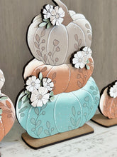Load image into Gallery viewer, Stacking Scored Flower Pumpkins File SVG, Floral, Leafy, Leaves, Fall Glowforge, LuckyHeartDesignsCo
