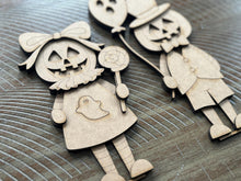 Load image into Gallery viewer, Pumpkin Head Boy and Girl Standing File SVG, Glowforge Fall, Ghost, Candy Halloween, Jack-O-Lantern, Decor, Tiered Tray, LuckyHeartDesignsCo
