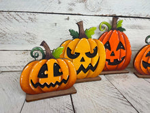 Load image into Gallery viewer, Standing Halloween Jack-o-lantern Pumpkin Standing File SVG, Scary, Cute, Funny, Face, Ghost, Tiered Tray Glowforge, LuckyHeartDesignsCo
