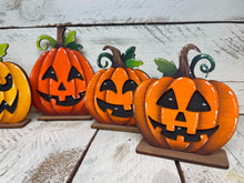 Load image into Gallery viewer, Standing Halloween Jack-o-lantern Pumpkin Standing File SVG, Scary, Cute, Funny, Face, Ghost, Tiered Tray Glowforge, LuckyHeartDesignsCo
