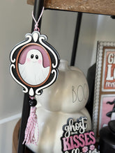 Load image into Gallery viewer, Hanging Vintage Ghost Frames File SVG, Trick or Treat, BOO, Floral, Flower, Ornament, Car Charm, Tiered Tray Glowforge, LuckyHeartDesignsCo
