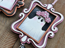 Load image into Gallery viewer, Hanging Vintage Ghost Frames File SVG, Trick or Treat, BOO, Floral, Flower, Ornament, Car Charm, Tiered Tray Glowforge, LuckyHeartDesignsCo
