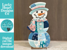 Load image into Gallery viewer, Happy Snowman Stacking Pumpkin Reversible File SVG, Reversible, Patchwork, Glowforge Standing Winter Decor, Fall, Craft, LuckyHeartDesignsCo
