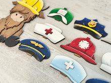 Load image into Gallery viewer, Animal Hats Professions Interchangeable File SVG, add on Fireman, Construction, Nurse, Coach, Police, Pilot, Glowforge, LuckyHeartDesignsCo
