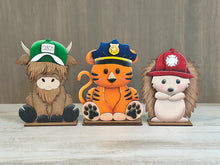 Load image into Gallery viewer, Animal Hats Professions Interchangeable File SVG, add on Fireman, Construction, Nurse, Coach, Police, Pilot, Glowforge, LuckyHeartDesignsCo
