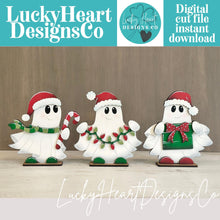 Load image into Gallery viewer, Ghost Christmas Standing File SVG, Halloween, Candy Cane, Santa, Halloween, Boo, Trick Or Treat Tiered Tray Glowforge, LuckyHeartDesignsCo
