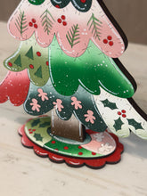 Load image into Gallery viewer, Patchwork Christmas Standing Tree File SVG, Bow, Fabric, Holly, mantle decor, Centerpiece, glowforge, LuckyHeartDesignsCo
