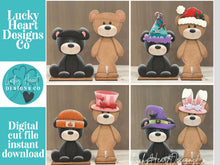 Load image into Gallery viewer, Teddy Bear Animal Hats Interchangeable File SVG, Seasonal Halloween Fall Christmas, Holiday, Pet, Tiered Tray Glowforge, LuckyHeartDesignsCo
