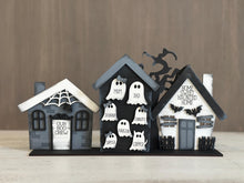 Load image into Gallery viewer, Halloween Family Standing House File SVG, Haunted, Gingerbread, Dog, Cat, Bat, Ghost, Tiered Tray, Glowforge, LuckyHeartDesignsCo

