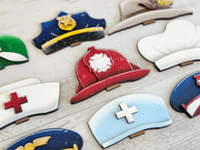 Load image into Gallery viewer, Animal Hats Professions Interchangeable File SVG, add on Fireman, Construction, Nurse, Coach, Police, Pilot, Glowforge, LuckyHeartDesignsCo
