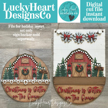Load image into Gallery viewer, Farm Christmas Holiday Door Sign Interchangeable File, SVG, Barn, Tree, Wreath, Windmill, Lights, Seasonal Home Welcome, glowforge
