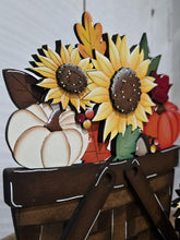 Load image into Gallery viewer, Fall Foliage Flower Basket Interchangeable File SVG, TINY, Fall Farm, Sunflower Pumpkins, Gourd, Tiered Tray, Glowforge, LuckyHeartDesignsCo
