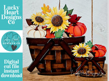 Load image into Gallery viewer, Fall Foliage Flower Basket Interchangeable File SVG, TINY, Fall Farm, Sunflower Pumpkins, Gourd, Tiered Tray, Glowforge, LuckyHeartDesignsCo
