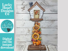 Load image into Gallery viewer, Fall Foliage Birdhouse Interchangeable File SVG, Glowforge, Pumpkin, Sunflower, Seasonal, Holiday Shapes, Bird house, LuckyHeartDesignsCo
