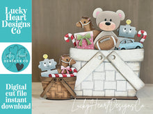 Load image into Gallery viewer, Christmas Toys Flower Basket Interchangeable File SVG, TINY Teddy Football Santa Candy Presents Tiered Tray Glowforge, LuckyHeartDesignsCo
