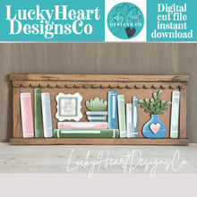 Load image into Gallery viewer, Bookshelf Reading Sign File SVG, Read, School, Story, Librarian, Library,Succulent, Plant, Books Glowforge, LuckyHeartDesignsCo
