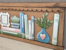 Load image into Gallery viewer, Bookshelf Reading Sign File SVG, Read, School, Story, Librarian, Library,Succulent, Plant, Books Glowforge, LuckyHeartDesignsCo
