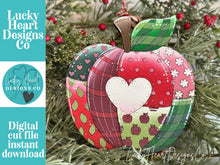 Load image into Gallery viewer, Patchwork Apple Ornament File SVG, Christmas, Craft, Kids, Teacher, School, Gift, Heart, Plaid, Love, Glowforge, LuckyHeartDesignsCo
